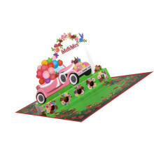 Eye Catching 3D Popup Card With Pink Wedding Car Designs For