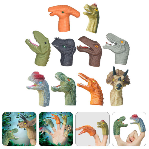 10Pcs Barns Fingersdockor Simulerad Dinosaurie Gummithumb Leksaker 2