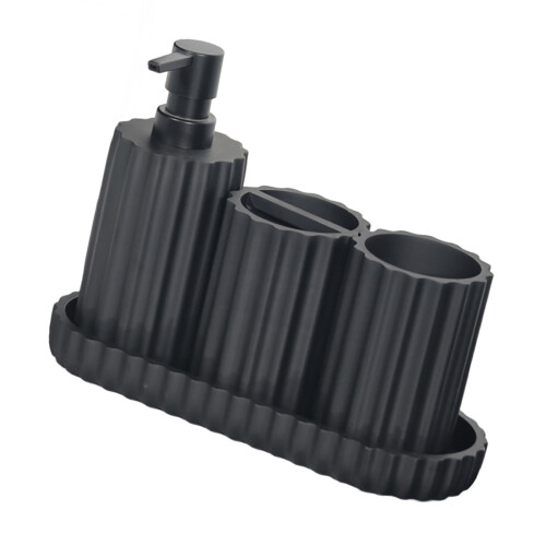 4Piece Bathroom Set Featuring Durability Resin Soap and-Black