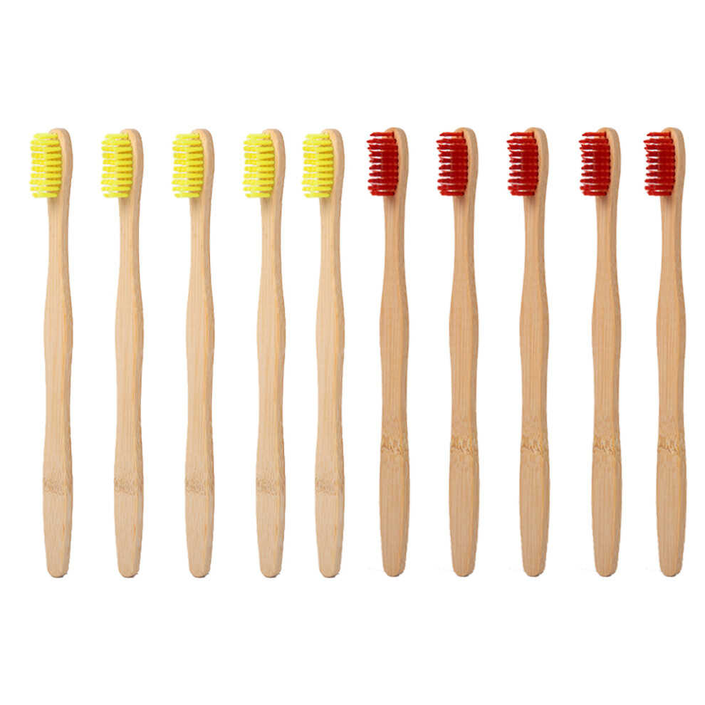 Natural Bamboo Toothbrush for Family Use, Biodegradable Health Friendly Soft Bristles for Travel (10 Piece)