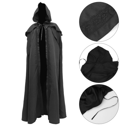 1Stk Halloween Kostüm Kapuzenrobe Schwarzer Polyesterumhang 2