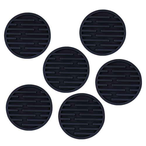 6 Pack Silicone Cup Mats Drink Mats Round Shape Silicone-Black