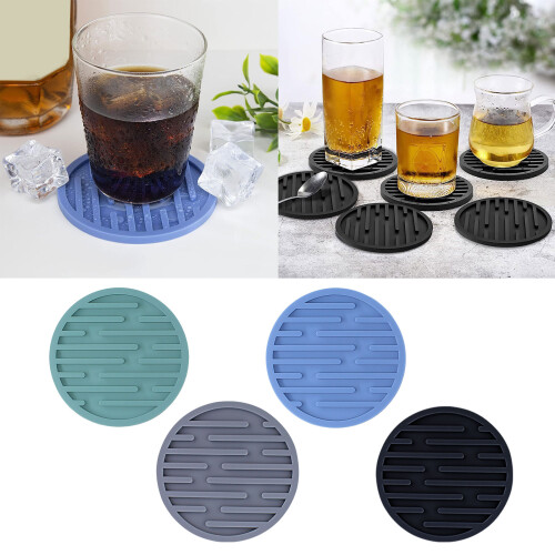 6 Pack Silicone Cup Mats Drink Mats Round Shape Silicone-Black 2