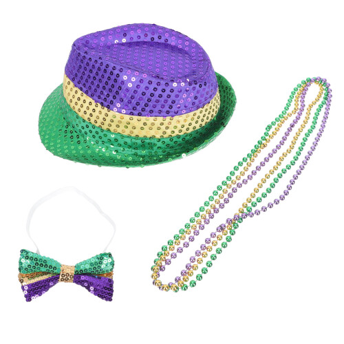 1 Set Mardi Gras Slips Halsband Hatt Kappsats 2