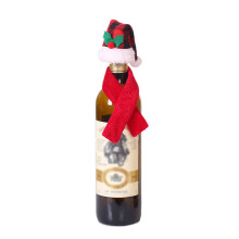 Fluwelen flessenaccessoires voor Kerstmis, wijnfleshoezen, creatieve combinatie, mini kerstmuts bestekhouders, herbruikbare wollen flessenhoezen