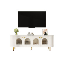 TV-kast lage kasten - Wit en goud - Glazen deuren - Afgeronde randen - Luxe gouden details