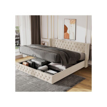 Verhoiltu sänky - Kaksoisrivit niittejä - 160x200 cm - Beige - Hydraulinen säilytysominaisuus