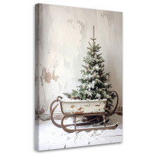 (40x60cm) Wandbild Weihnachtsbaum Weihnachten Schlitten Schnee