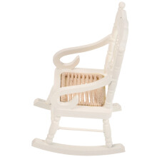 2Pcs Miniature Wooden Rocking Chairs White with Rope Seat