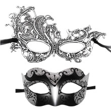 Set of 2 Elegant Party Mask Accessory for Costume-silver suit