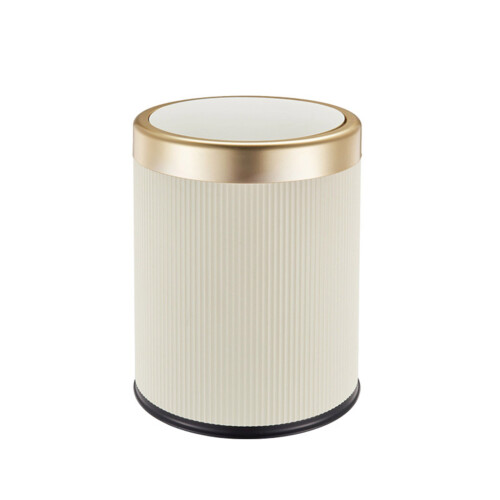 Small Round Garbage Can Press Trash Can with-12L Cream color