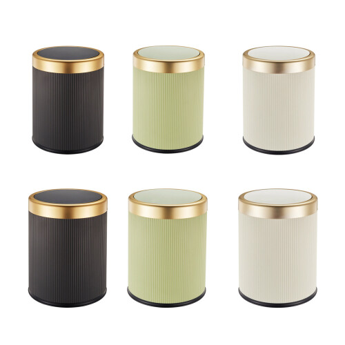Small Round Garbage Can Press Trash Can with-12L Cream color 1