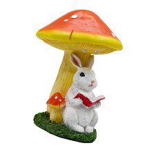 Mushroom Rabbit Resin Statue Figurine-White rabbit reading