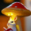 Mushroom Rabbit Resin Statue Figurine-White rabbit reading 4
