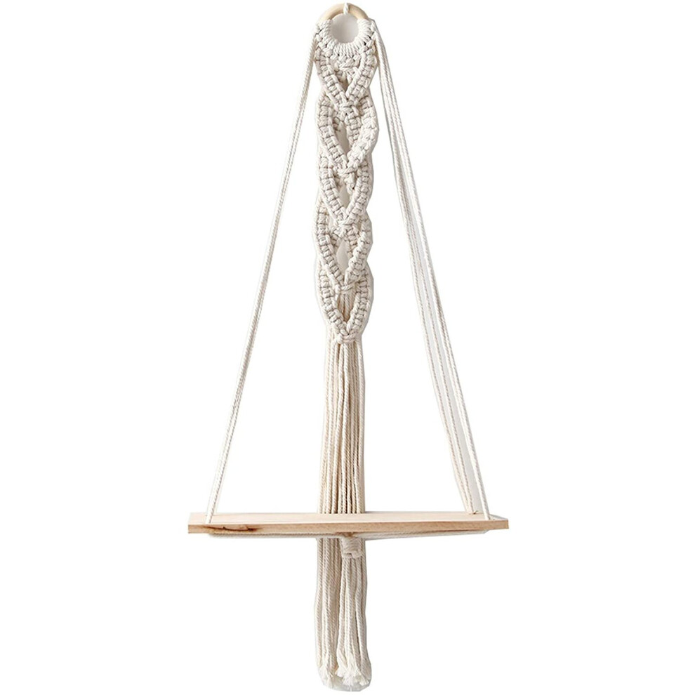 Macrame Wall Hanging Shelf, Bohemian Style With Handmade Woven Rope And Quality Paulownia Wood For Rustic Wood Floating Shelves (Dimensions: 32X15cm) 9135470814121