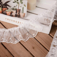 1 Yard Pleated Gathered Mesh Lace For Wedding Dress Embellishment With Imitation Pearl Beading And Ruffle Trim Ribbon