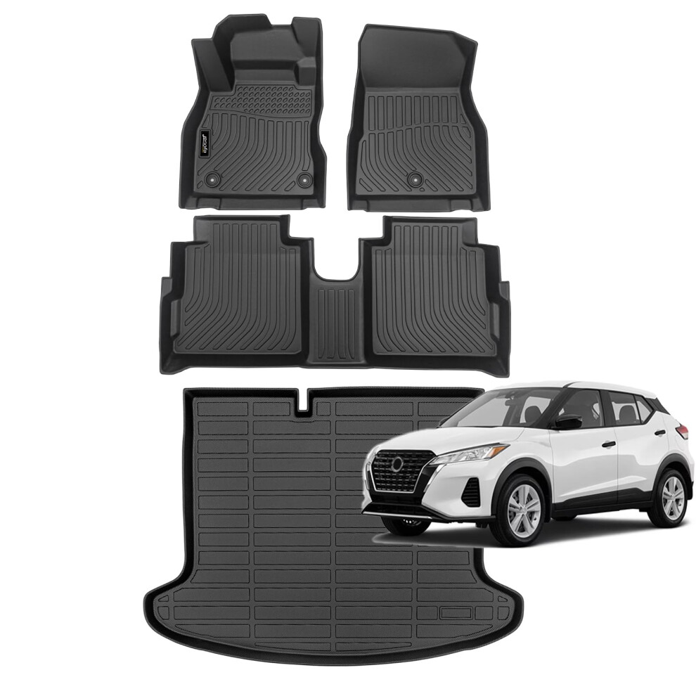 Floor Mats And Cargo Liner For Nissan Kicks 20182024, Custom Fit Tpe All Weather Full Set Black 9067246131746