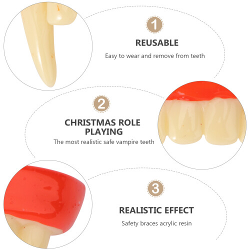 2Pcs Halloween Teeth Zombie Fangs Model Red Beige 2