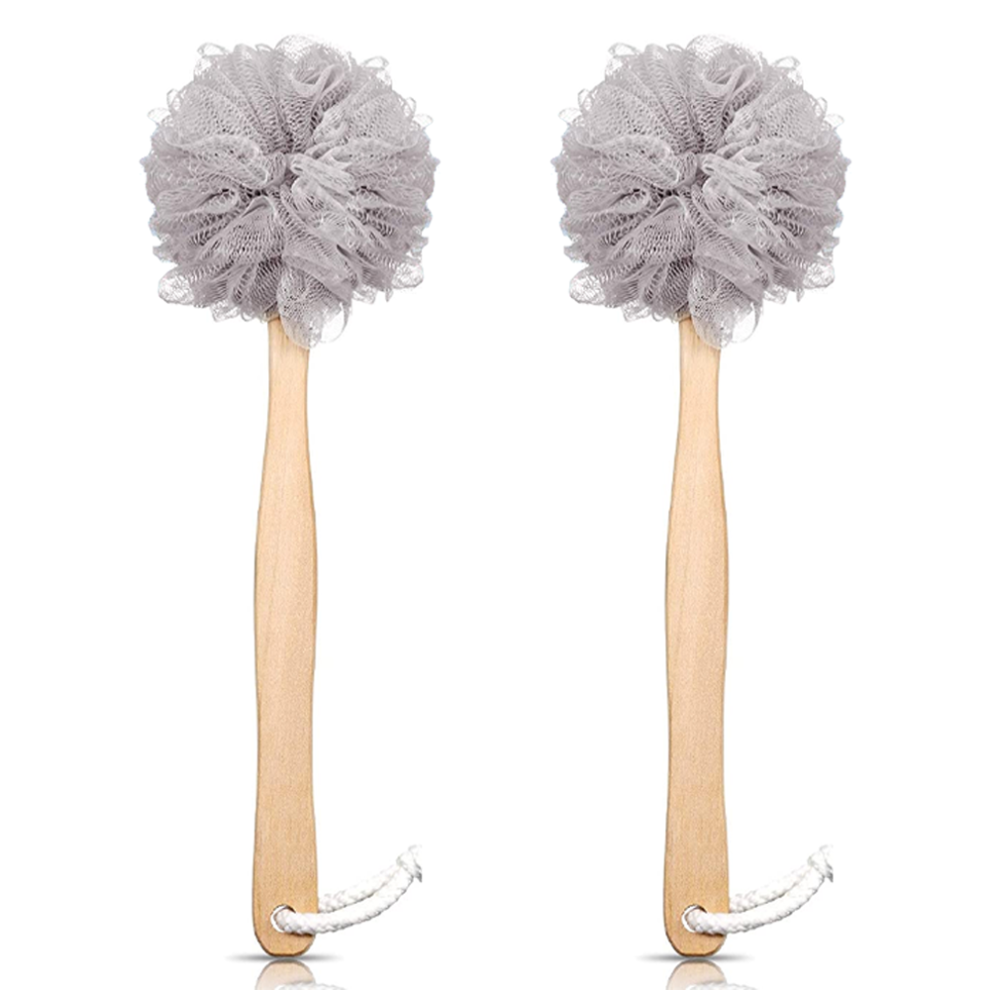 Smooth Skin with Exfoliating Capabilities, Long Wooden Handle for Easy Reach Back Cleaning Tool, for Sensitive Skin (Soft Sponge Mesh)
