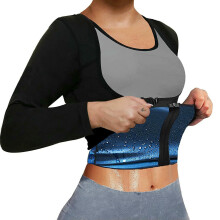Corset Sauna Suit For Women Sweat Body Shaper Waist Trainer Jacket Long Sleeve Zipper Shirt Workout  Blue XL