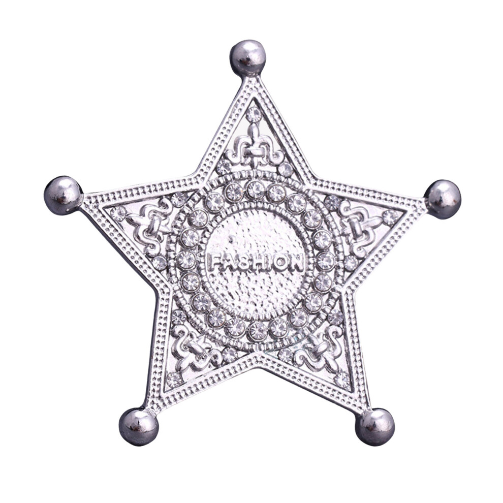 Silver Star Lapel Pin Brooch For Shawl Sweater Jackets Handbag