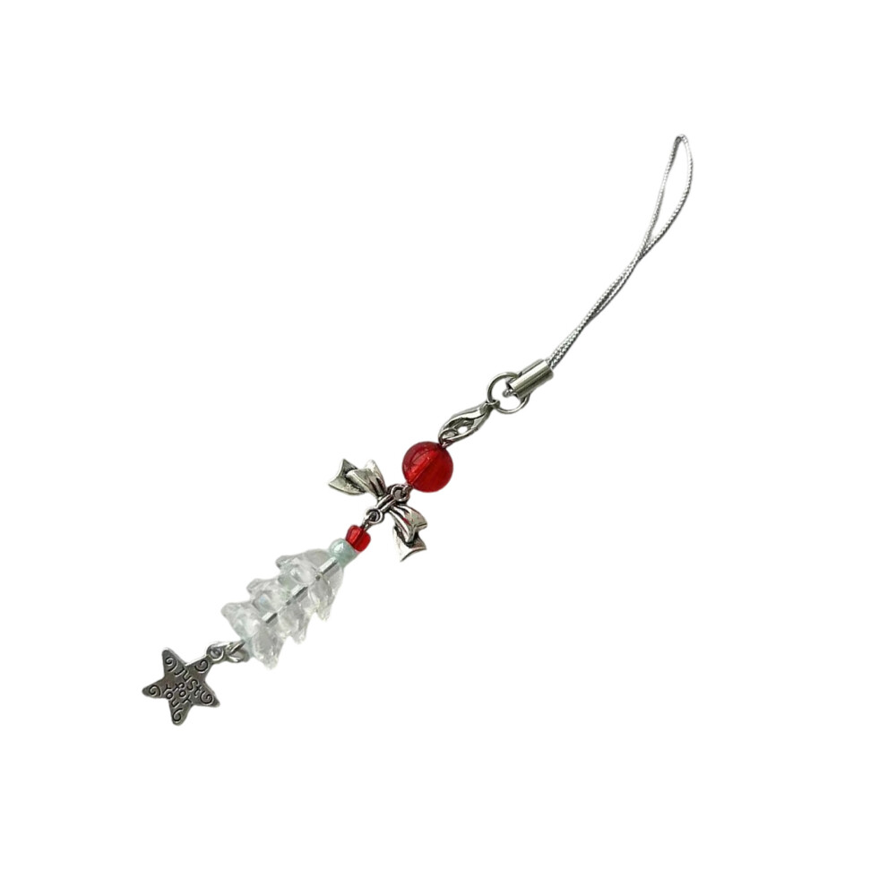 Christmas Tree Pendant Cellphone Strap Acrylic Beaded- White 7704000306980