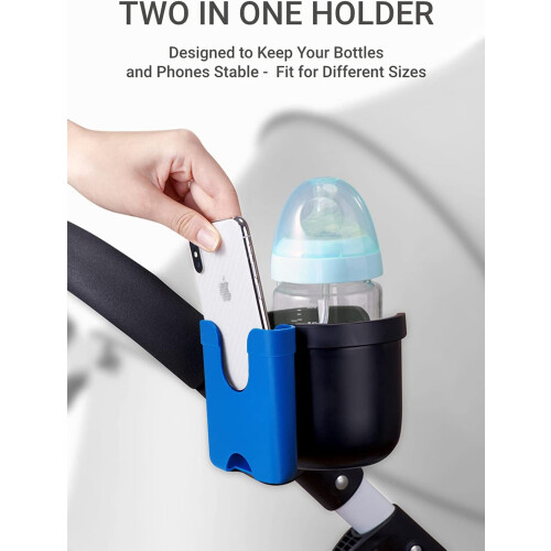 Suporte para copo e celular para carrinho de bebê com rotação de 360 graus, garante estabilidade da bebida no guidão (0,55-1,7 polegadas), 1