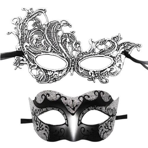 Set van 2 elegante feestmaskeraccessoires, luxe-zilveren pak