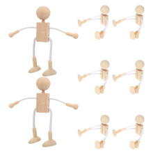 8Pcs Beige Wooden Robot Figures DIY Paintable Peg Dolls Craft Kit
