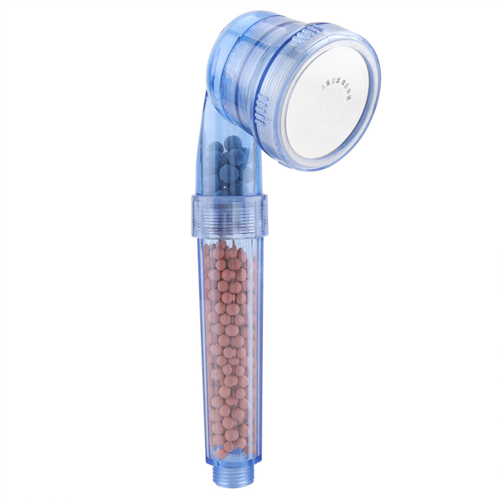 Three Spray Modes Shower Head Ionic Mineral Balls High Pressure Water Saving Handheld Unit With Multi-Stage Filtration Durable Blue Finish 9060116617920
