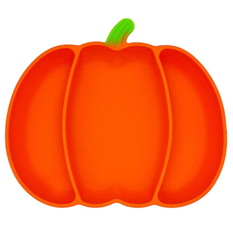 Pumpkin Shaped Plate Silicone Suction Plate 3Compartment Divided Feeding Plate Unbreakable Halloween Thanksgiving