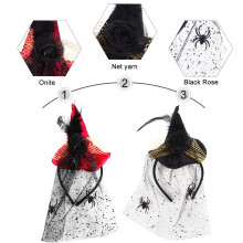 2Pcs Halloween Decoration Accessories Witch Spider Veil Hat Headband
