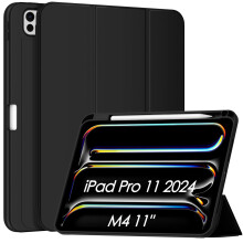 Housse pour iPad Pro 11" 2024 (M4) avec support stylet, fonction veille/réveil auto, coque de protection noire