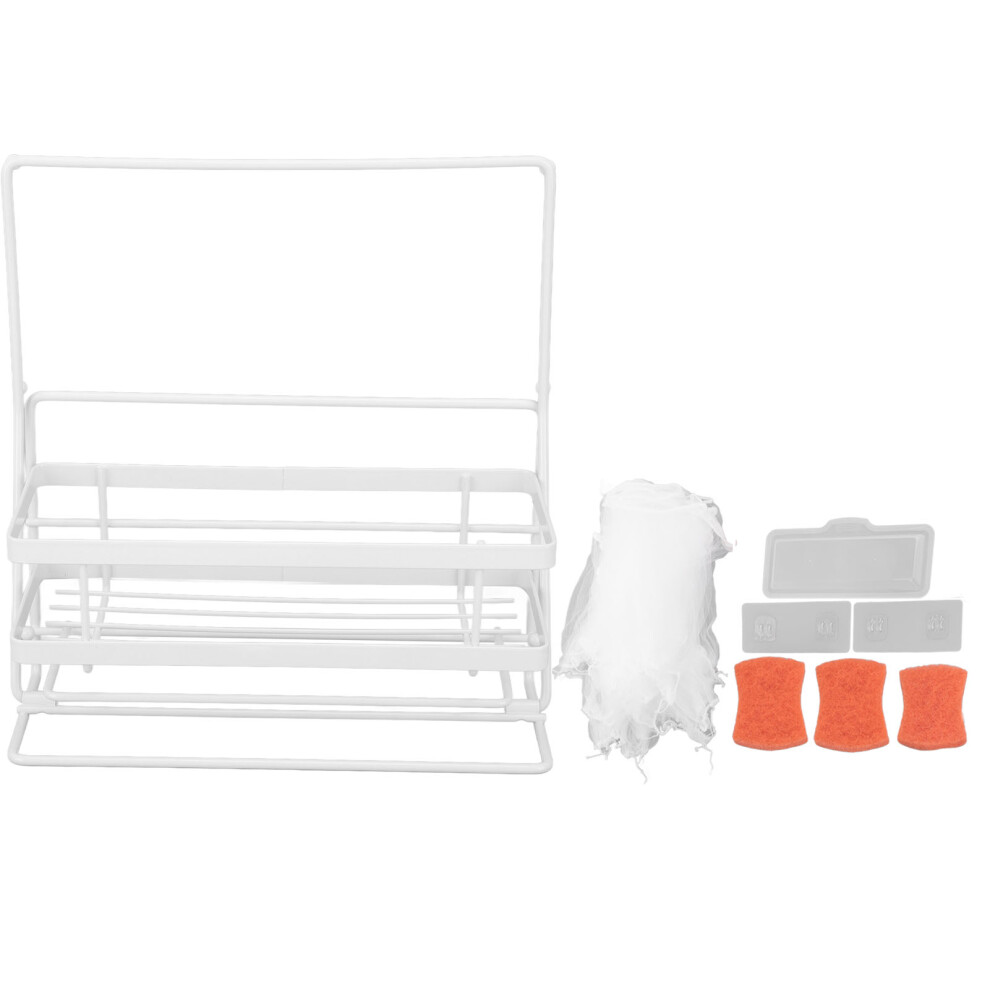 Modern Organizer For Kitchen And Bathroom Sinks, Non-Slip Sponge Holder With Detachable Drainage Tray, Rectangular Design Wrought Iron Caddy Ensures T 9135470816361