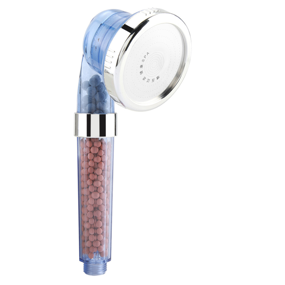 Three Spray Modes Shower Head Ionic Mineral Balls High Pressure Water Saving Handheld Unit With Multi-Stage Filtration Durable Blue Finish 9060116756087