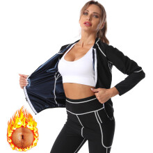 Sauna Shirt for Women Long Sleeve Sauna Suit, Slimming Shapewear With Zipper, Burn Fat Training Sweatshirt, Blue XL