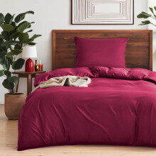 Red Microfiber Duvet Cover Set - 135x200cm Bedding with 80x80cm Pillowcase, Soft Breathable Fabric with Zipper & Corner Ties