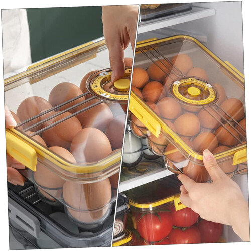 Fresh Egg Carton Timekeeping Function Large Capacity Egg Storage Box For Fridge Organization 2