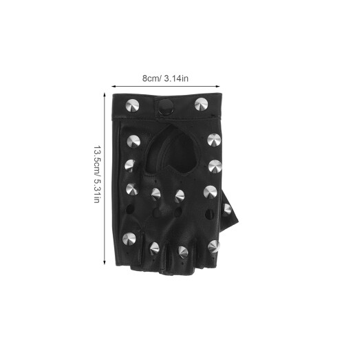 One Pair Half Finger PU Goth Punk Rivet Fingerless Gloves 2