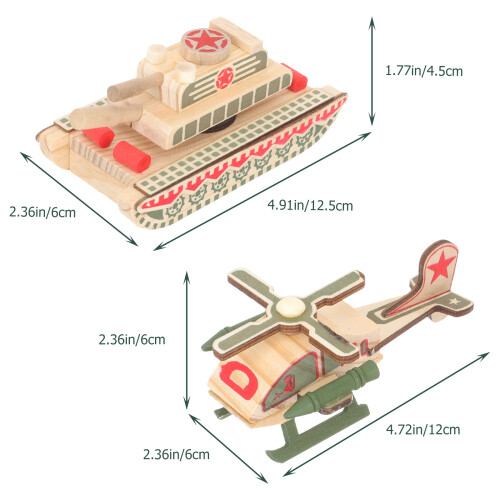 2 Pièces Bois Militaire Et Hélicoptère Enfant 1