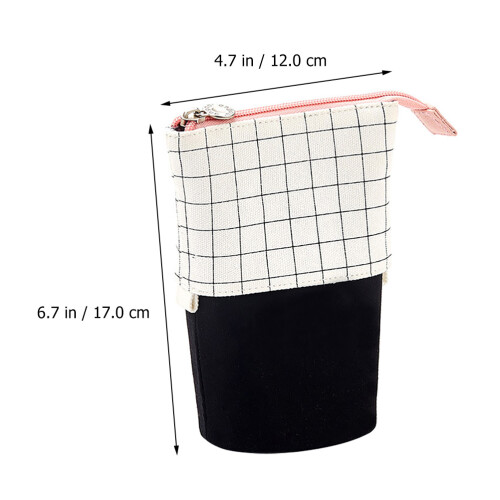 1 Pc Artistic Canvas Pencil Bag Plaid Design Black White 1