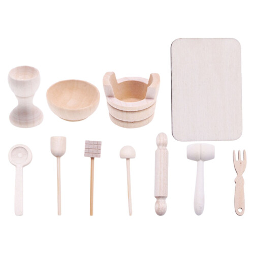 Miniature Wooden Baking Tools Set For Doll House Kitchen Props