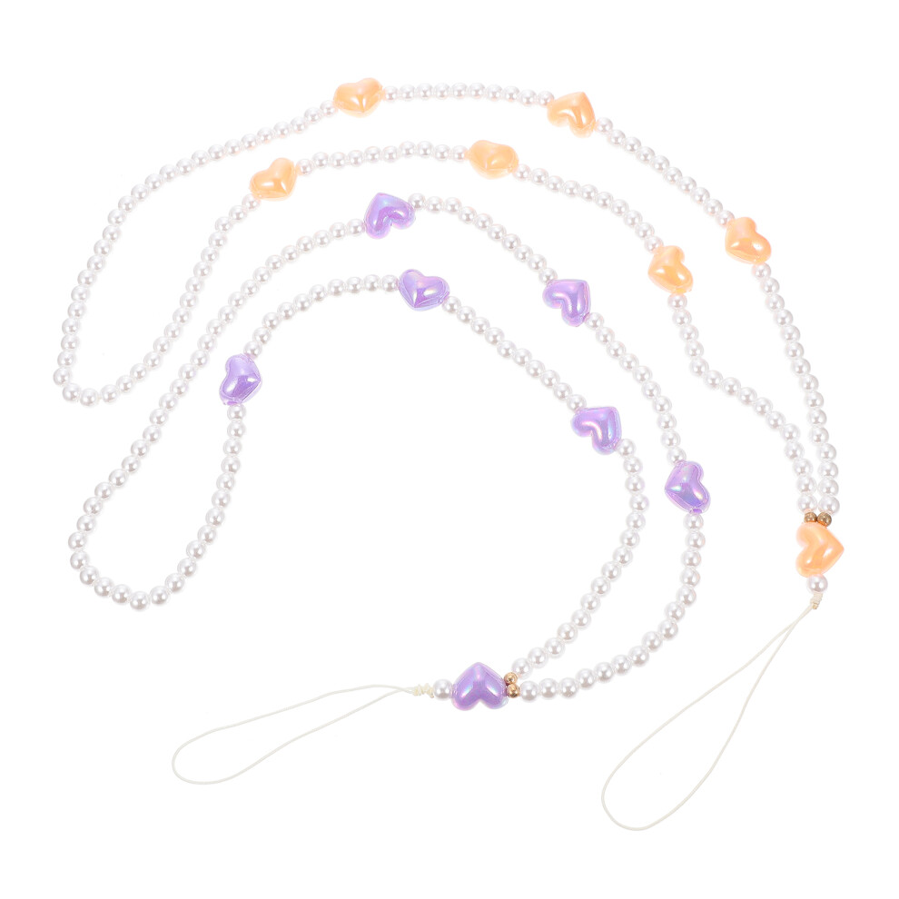 2Pcs Acrylic Pearl Phone Chains Decorative Beaded Anti-Lost Lanyards 3560796030614