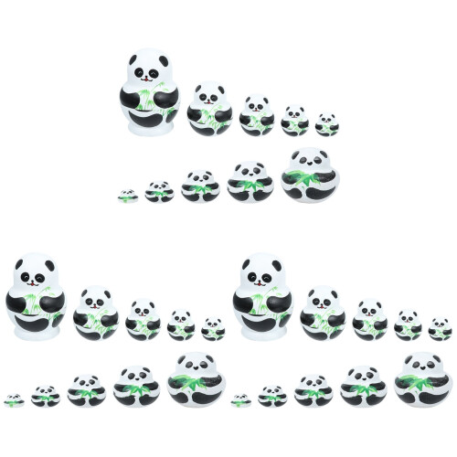 3Pcs 10 Layers Cartoon Panda Wooden Nesting Doll Set 2