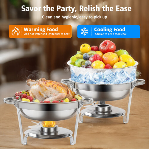 6 Pack 5QT Round Chafing Dish with Glass Lid 2