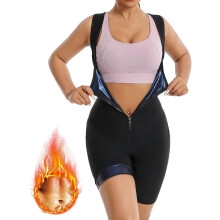 Sauna Suit For Women 3XL Blue 4 In 1 Sweat Suits With Zipper Waist Trainer Bodysuit Workout Body Shaper