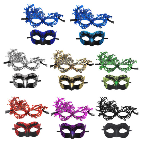 2Pieces Half Face Masquerades Mask Accessory for-golden suit 1
