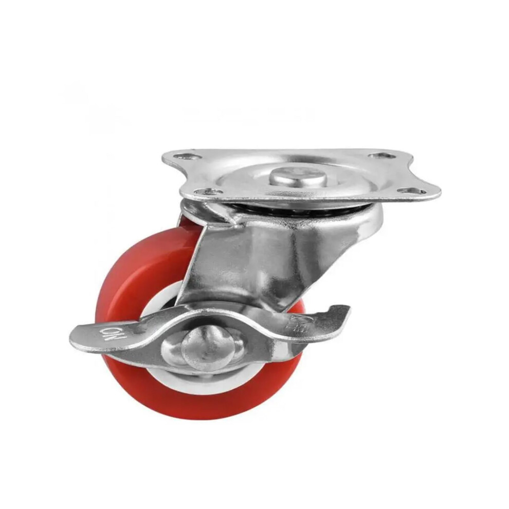 Pvc Flat Bottom Brake Caster 4Piece Set, 2Inch Wheel, 65Mm Height, Swivel, Red Furniture Caster 9323874279565