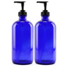 Swivel Lock Cobalt Blue Glass Bottles, 2PCS High Quality Glass Lotion Pump Dispensers for Hand Sanitizer, Body Wash, Shampoo