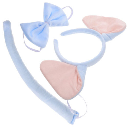 1 Set Djurkostym Accessoar Öron Huvudband Slips Ljustblå